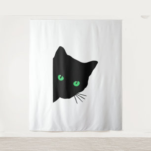 Schwarze Katze mit grünen Augen Wandteppich