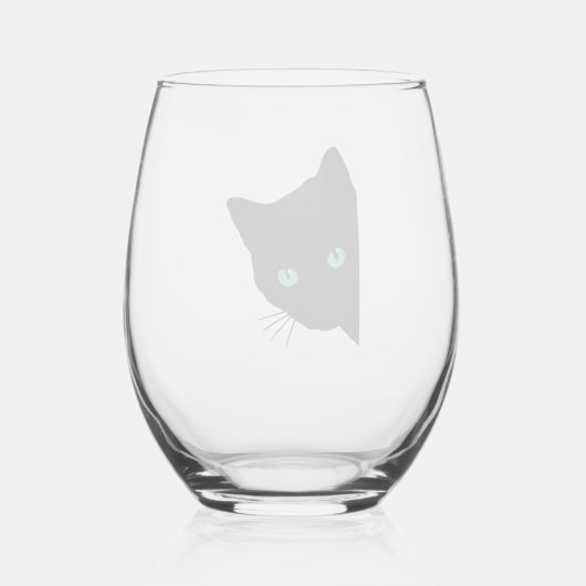 Schwarze Katze mit grünen Augen Weinglas Ohne Stiel (Rückseite)
