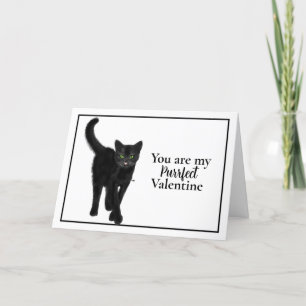 Schwarze Katze mit grünen Augen zum Valentinstag  Feiertagskarte