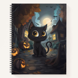 Schwarze Katze mit Halloween-Jack-o-Lanterns Notizblock