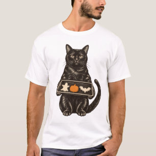 Schwarze Katze mit Halloween-Keksen T-Shirt