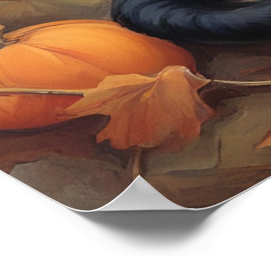 Schwarze Katze mit Halloween Pumpkin Poster (Ecke)