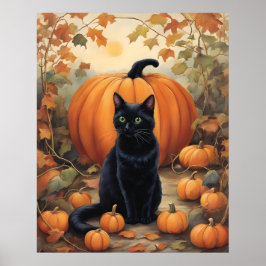 Schwarze Katze mit Halloween Pumpkin Poster