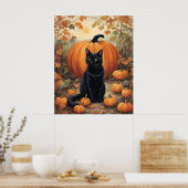 Schwarze Katze mit Halloween Pumpkin Poster (Küche)