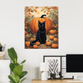 Schwarze Katze mit Halloween Pumpkin Poster (Heimbüro)