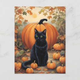 Schwarze Katze mit Halloween Pumpkin Postkarte