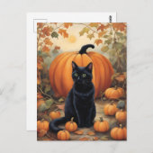 Schwarze Katze mit Halloween Pumpkin Postkarte (Vorne/Hinten)