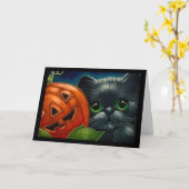 SCHWARZE KATZE MIT HALLOWEWEER PUMPKIN-KUSTOMIZE-K KARTE (Gelbe Blume)