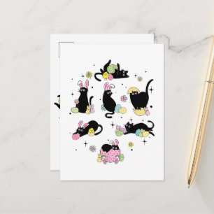 Schwarze Katze mit Haseneiern Ankündigungspostkarte