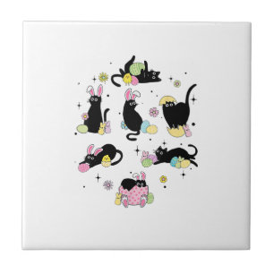 Schwarze Katze mit Haseneiern Frohen Ostertag Matc Fliese