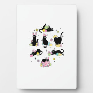 Schwarze Katze mit Haseneiern Frohen Ostertag Matc Fotoplatte