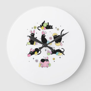 Schwarze Katze mit Haseneiern Frohen Ostertag Matc Große Wanduhr