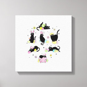 Schwarze Katze mit Haseneiern Frohen Ostertag Matc Leinwanddruck