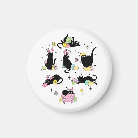 Schwarze Katze mit Haseneiern Magnet (Vorne)