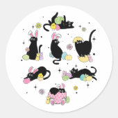 Schwarze Katze mit Haseneiern Runder Aufkleber (Vorderseite)