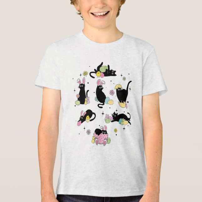 Schwarze Katze mit Haseneiern Tri-Blend Shirt (Vorderseite)
