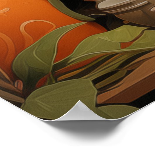 Schwarze Katze mit Häusern Poster (Ecke)