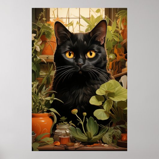Schwarze Katze mit Häusern Poster (Vorne)