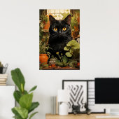 Schwarze Katze mit Häusern Poster (Heimbüro)
