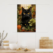 Schwarze Katze mit Häusern Poster (Küche)