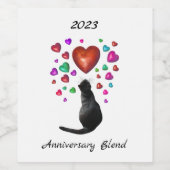Schwarze Katze mit Herz-Weinetiketten Weinetikett (Einzelnes Label)