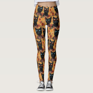 Schwarze Katze mit Herzrosen zum Valentinstag  Leggings