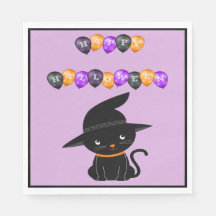 Schwarze Katze mit Hexenhut Frohe Halloween Ballon