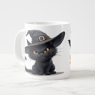 Schwarze Katze mit Hexenhut mit Halloween-Magie Jumbo-Tasse