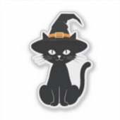 Schwarze Katze mit Hexenhutdesign (Halloween) Aufkleber (Vorderseite)