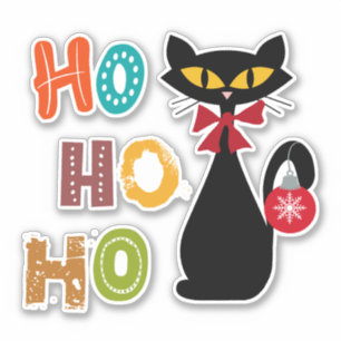 Schwarze Katze mit Ho Ho Ho Textdesign Aufkleber