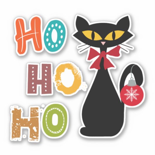 Schwarze Katze mit Ho Ho Ho Textdesign Aufkleber (Vorderseite)