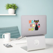 Schwarze Katze mit Ho Ho Ho Textdesign Aufkleber (Laptop auf Schreibtisch)