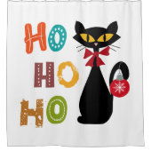 Schwarze Katze mit Ho Ho Ho Textdesign Duschvorhang (Vorderseite)