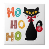 Schwarze Katze mit Ho Ho Ho Textdesign Fliese (Vorderseite)