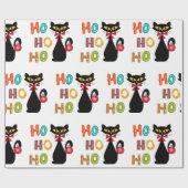 Schwarze Katze mit Ho Ho Ho Textdesign Geschenkpapier (Flach)