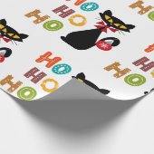 Schwarze Katze mit Ho Ho Ho Textdesign Geschenkpapier (Ecke)