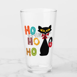 Schwarze Katze mit Ho Ho Ho Textdesign Glas