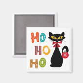 Schwarze Katze mit Ho Ho Ho Textdesign Magnet (Vorderseite/Rückseite)