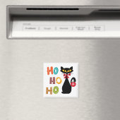 Schwarze Katze mit Ho Ho Ho Textdesign Magnet (In Situ (Geschirrspüler))