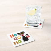 Schwarze Katze mit Ho Ho Ho Textdesign Rechteckiger Pappuntersetzer (Vor Ort)