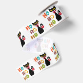 Schwarze Katze mit Ho Ho Ho Textdesign Satinband (Rückseite)