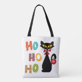 Schwarze Katze mit Ho Ho Ho Textdesign Tasche (Rückseite)