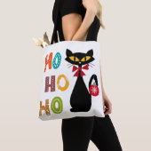 Schwarze Katze mit Ho Ho Ho Textdesign Tasche (Von Nahem)