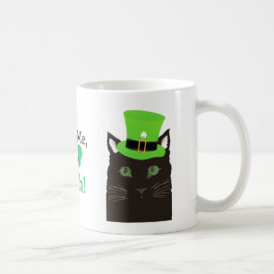 Schwarze Katze mit Hut, Kleeblatt, Küss mich, ich Kaffeetasse