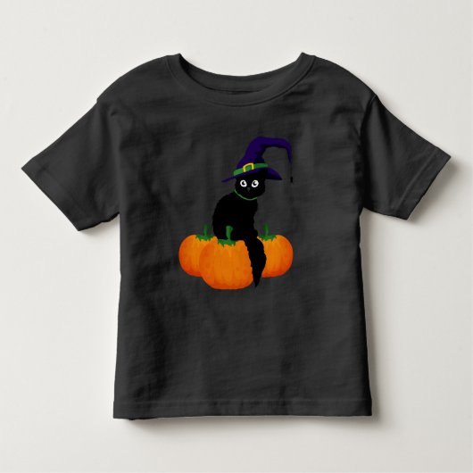 Schwarze Katze mit Hut und Kürbis zu Halloween Kleinkind T-shirt (Vorderseite)
