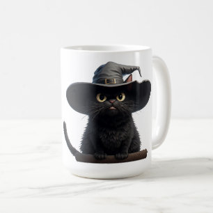 Schwarze Katze mit intensiven Augen und Hexenhut-M Kaffeetasse