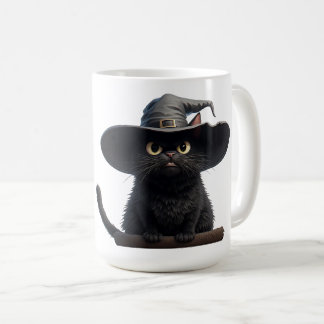 Schwarze Katze mit intensiven Augen und Hexenhut-M Kaffeetasse
