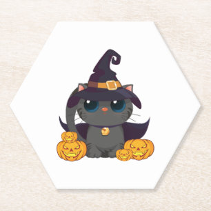 Schwarze Katze mit Jack O Lantern Halloween-Shirt Untersetzer