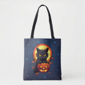 Schwarze Katze mit Jack-O' Lantern Halloween Tasche (Vorderseite)