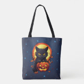 Schwarze Katze mit Jack-O' Lantern Halloween Tasche (Rückseite)